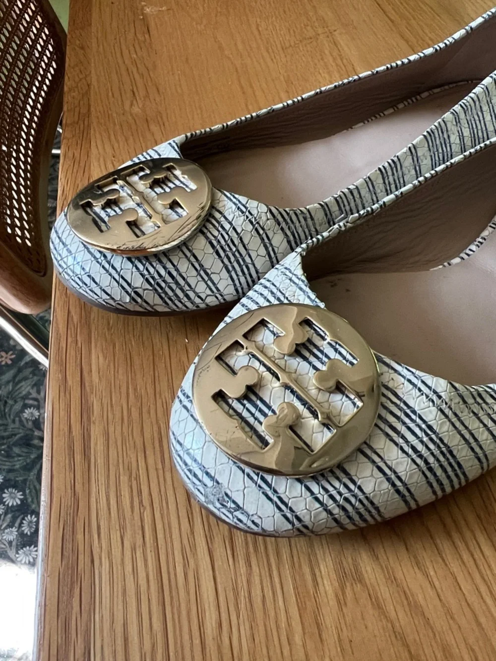 Tory Burch Striped Snake Embossed Reva Flats
